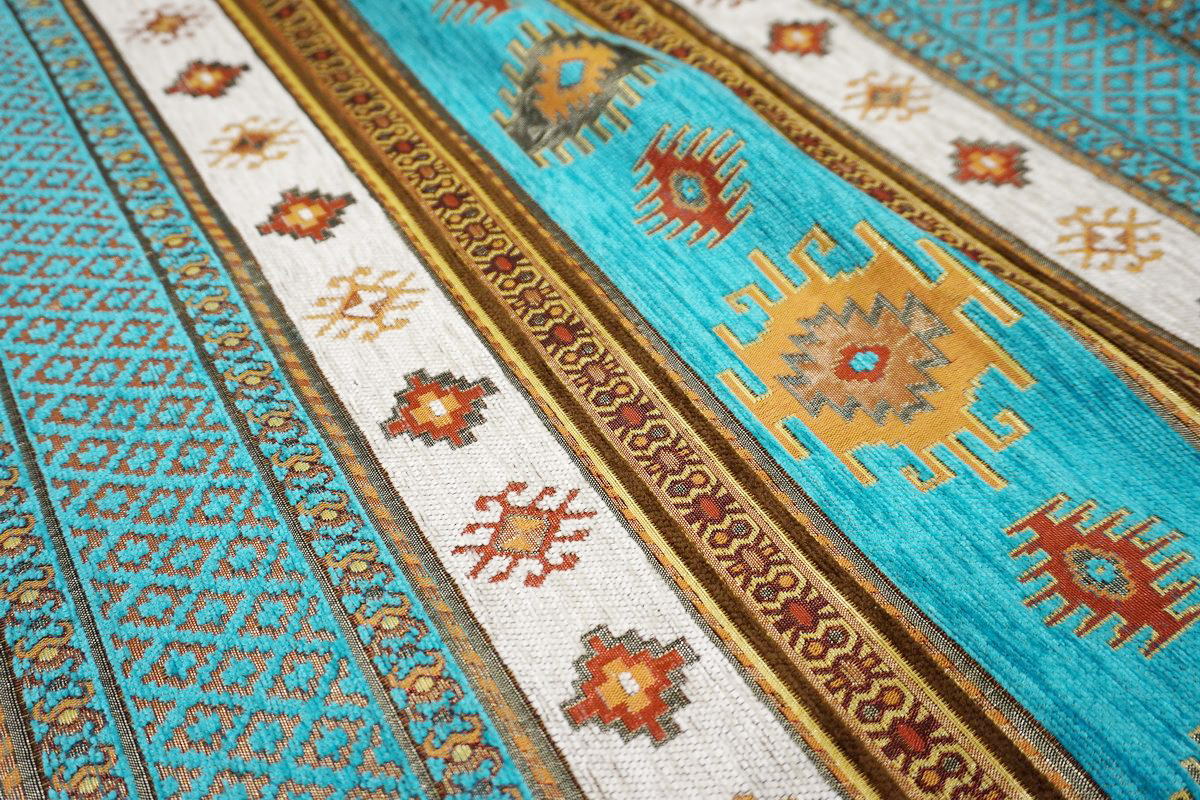 トルコ製マルチカバー(ベッドカバー)◆シングルサイズ◆MC-S-KLTQ　キリム柄/ターコイズ