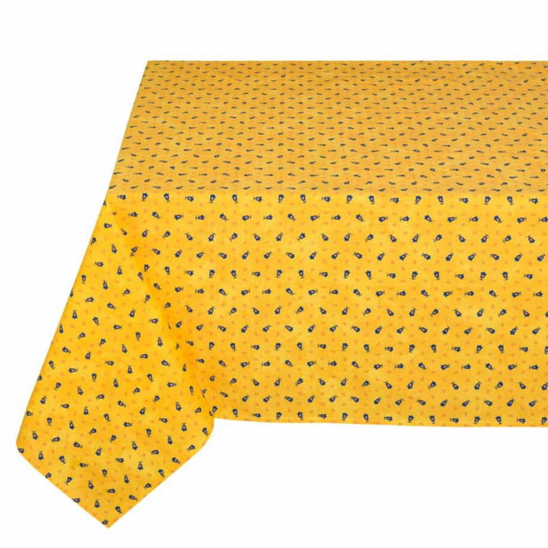 フランス製 コットン撥水テーブルクロス☆トラディション小紋/イエロー 150x120cmサイズ F155120-TRADX-YL