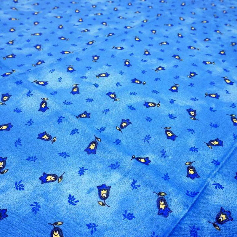 フランス製 コットン撥水テーブルクロス☆トラディション小紋/ブルー 150x120cmサイズ F155120-TRADX-BL