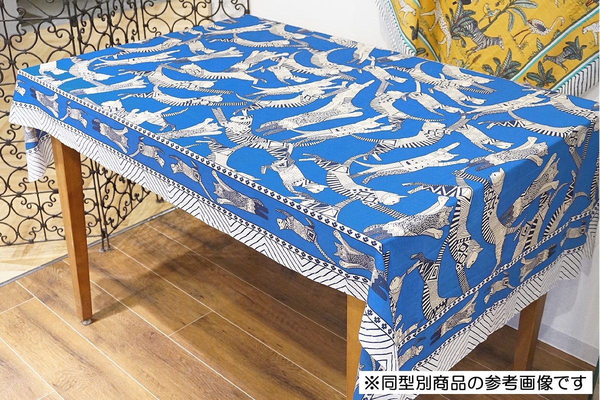 ブロックプリントコットンストール（マルチクロス） エジプシャンキャット/ミント　IBP-SCF-CATBL