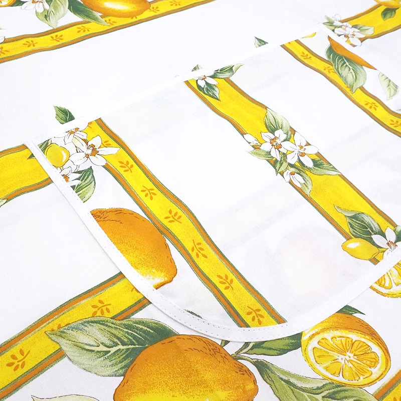 南仏プロヴァンス製 コットンエプロン シトロン柄 ホワイト FAP-CITRON