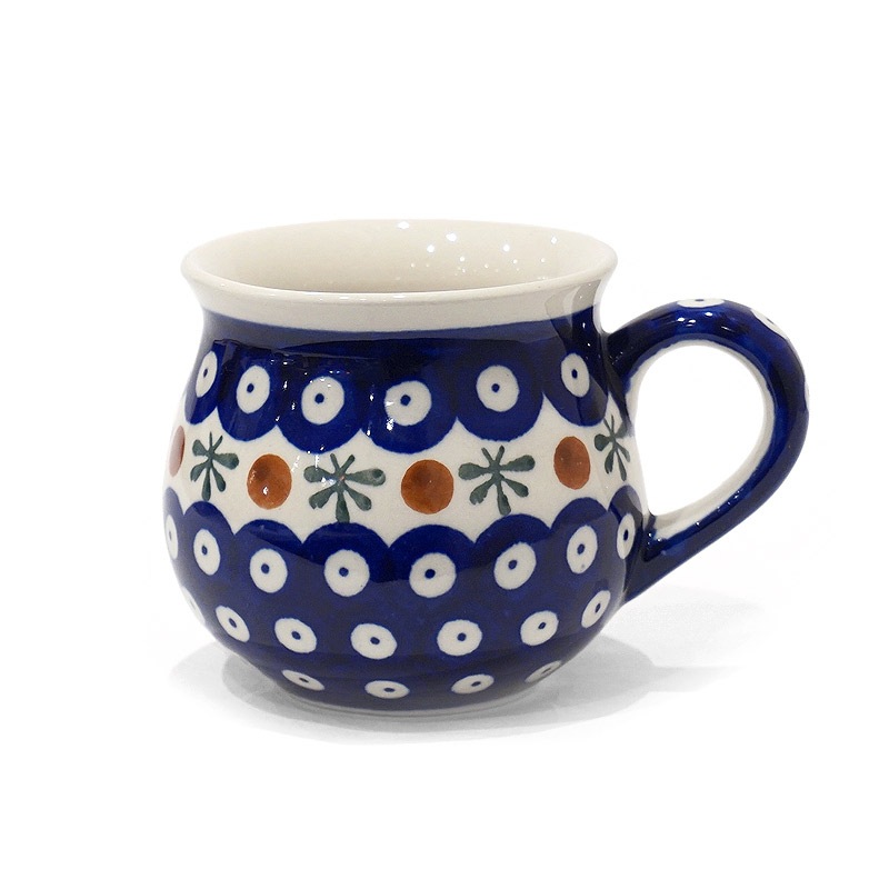 ポーランド陶器　ポーリッシュポタリー 「ボレスワヴィエツ」 マグカップ（約220cc）　GU1452-41　藍目玉×バタフライ柄