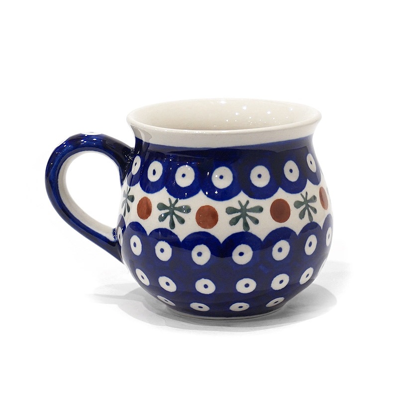 ポーランド陶器　ポーリッシュポタリー 「ボレスワヴィエツ」 マグカップ（約220cc）　GU1452-41　藍目玉×バタフライ柄
