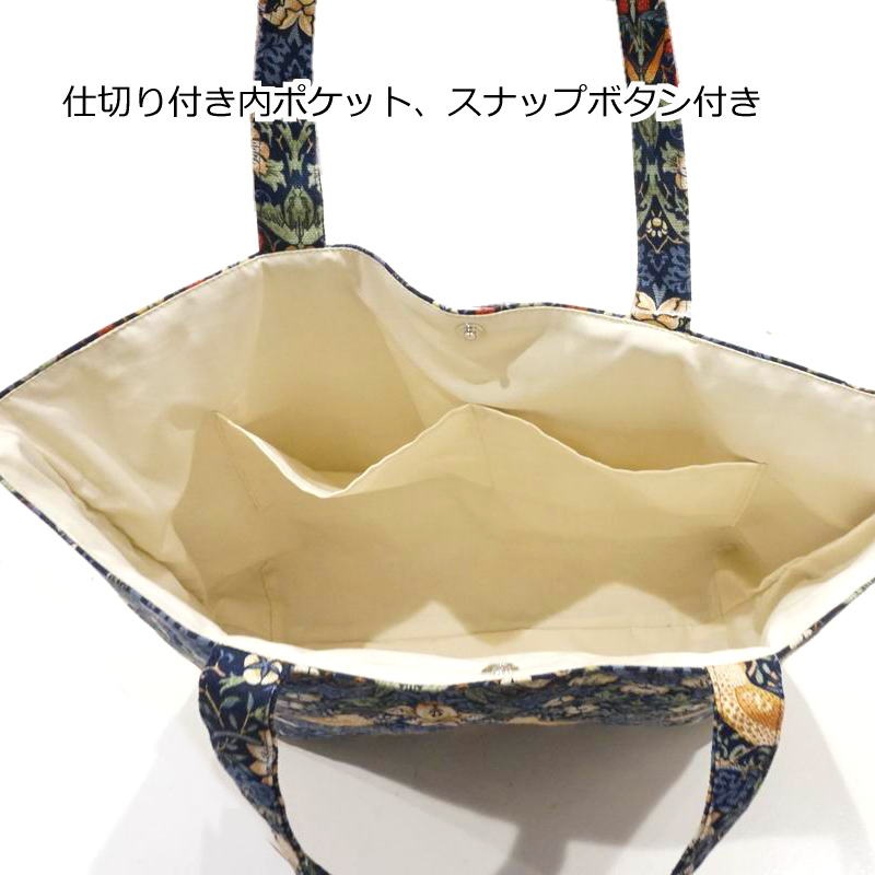 Morris Collection いちご泥棒 トートバッグ 横長Lサイズ/ネイビー MB