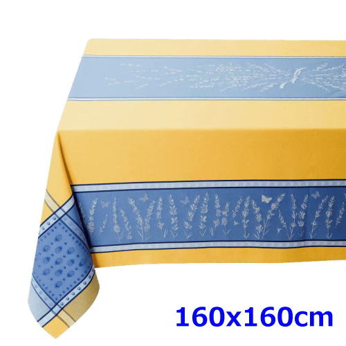 フランス製 ジャカード織　撥水テーブルクロス☆ グリニャン/イエロー 160x160cmサイズ F160160-GRGN-YL