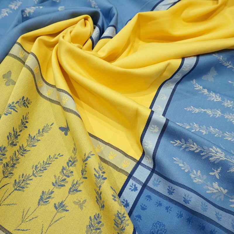 フランス製 ジャカード織　撥水テーブルクロス☆ グリニャン/イエロー 160x160cmサイズ F160160-GRGN-YL