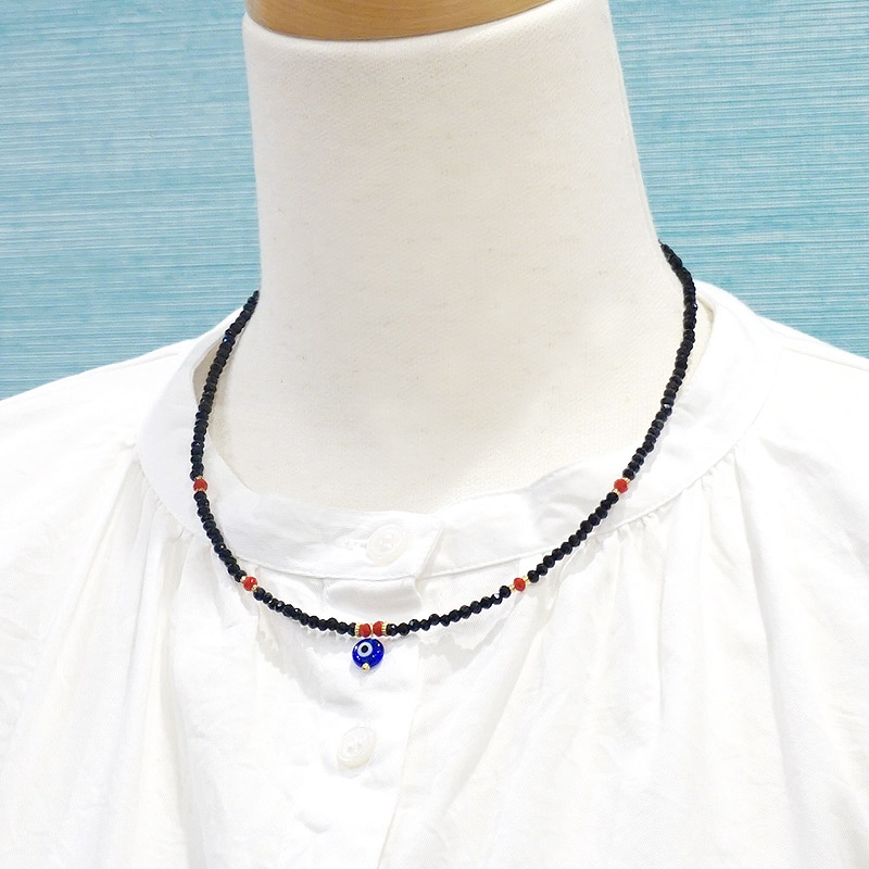 ナザールボンジュウ　トルコのお守り　ビーズネックレス/ブラック　N-P14482BK