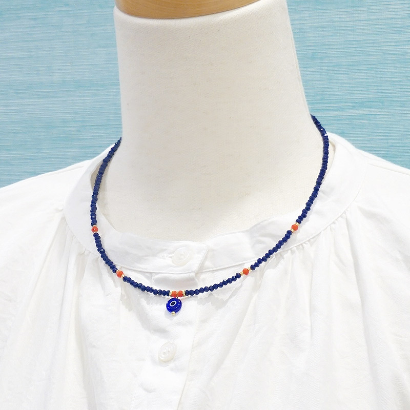 ナザールボンジュウ トルコのお守り ビーズネックレス/ネイビー N