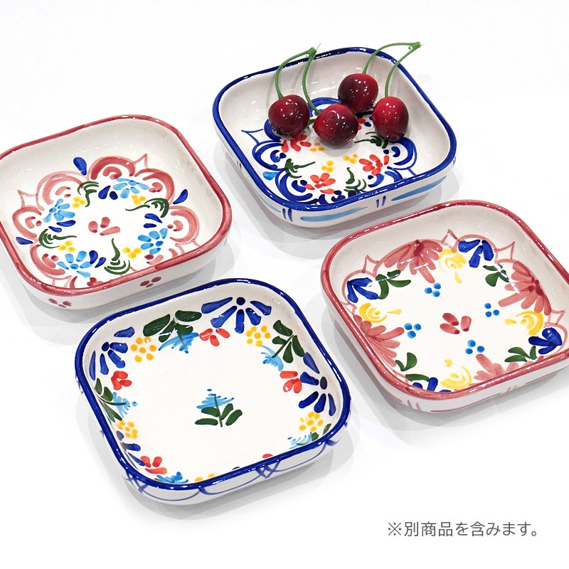 スペイン陶器　SP-612R　角皿/ピンク