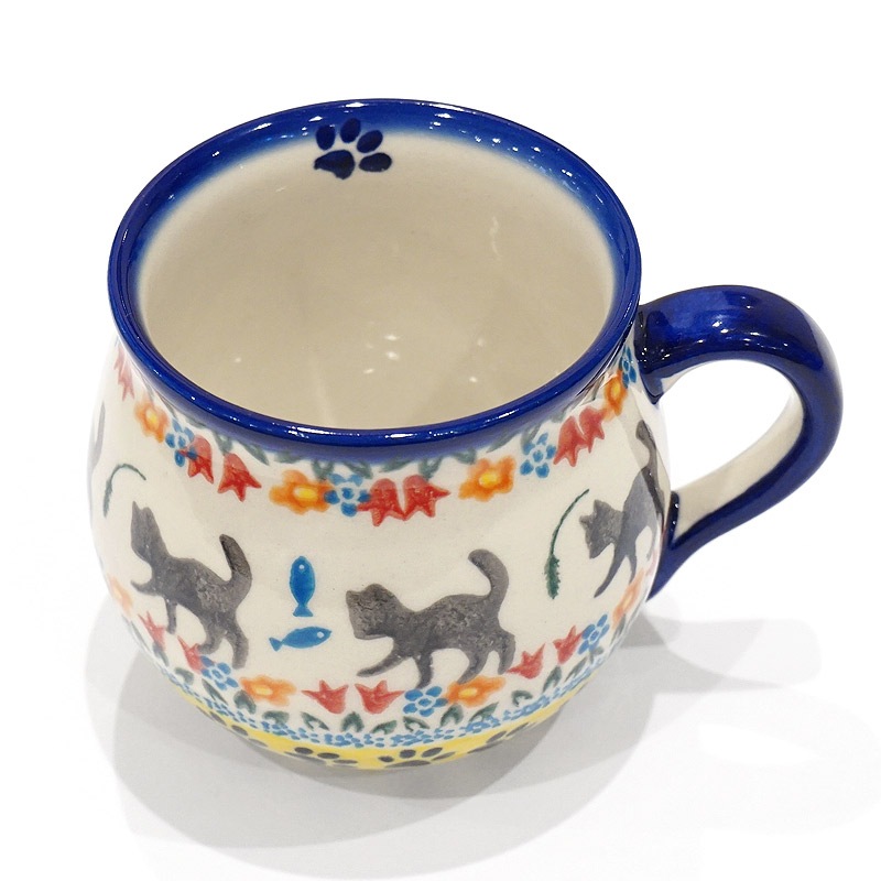 ポーランド陶器　ポーリッシュポタリー 「VENA」 マグカップ大（約340ml） V352-U731　子猫柄