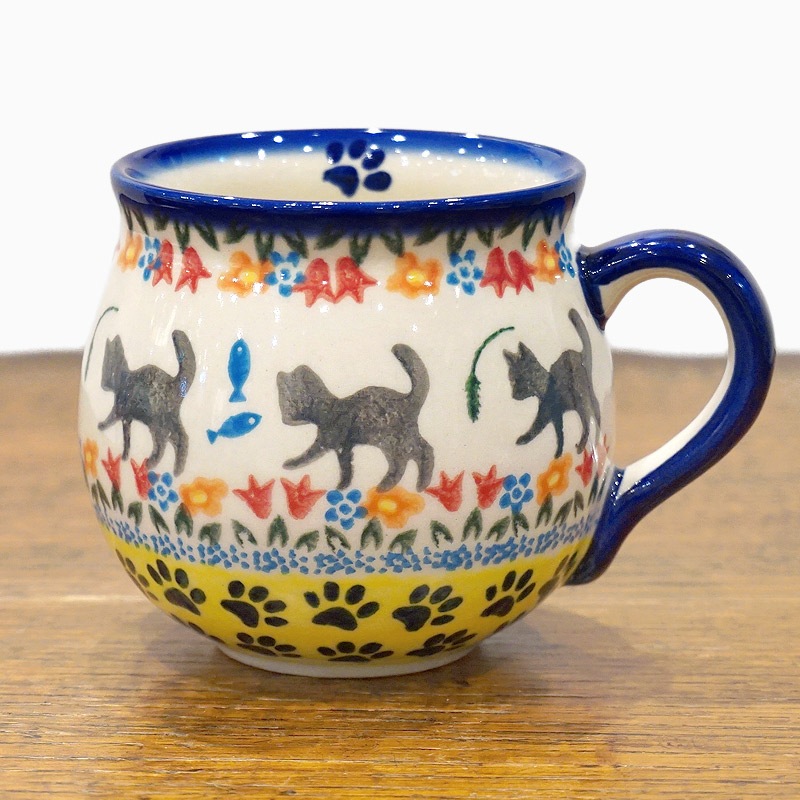 ポーランド陶器　ポーリッシュポタリー 「VENA」 マグカップ大（約340ml） V352-U731　子猫柄