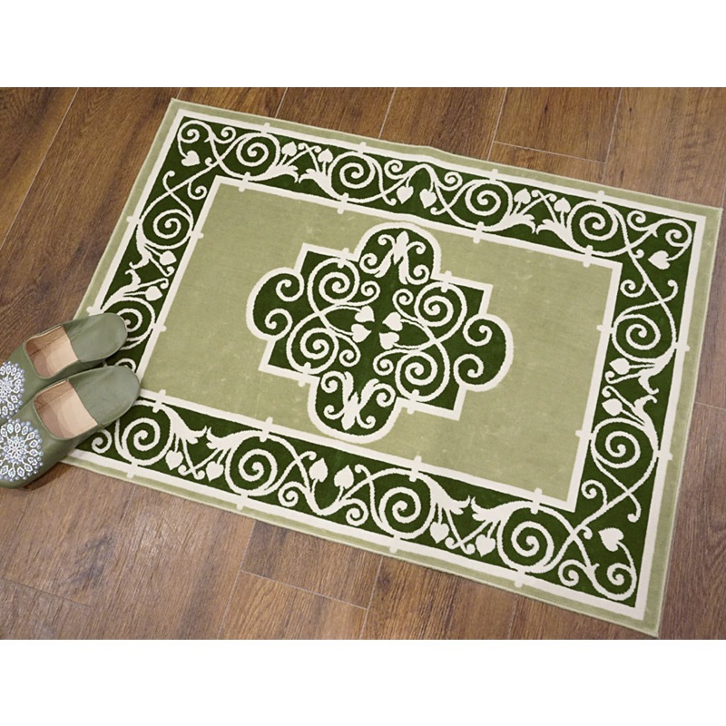 フランス モケット織マット 90×60cm　ユージェニー/グリーン　FRG60-EUGN-GR