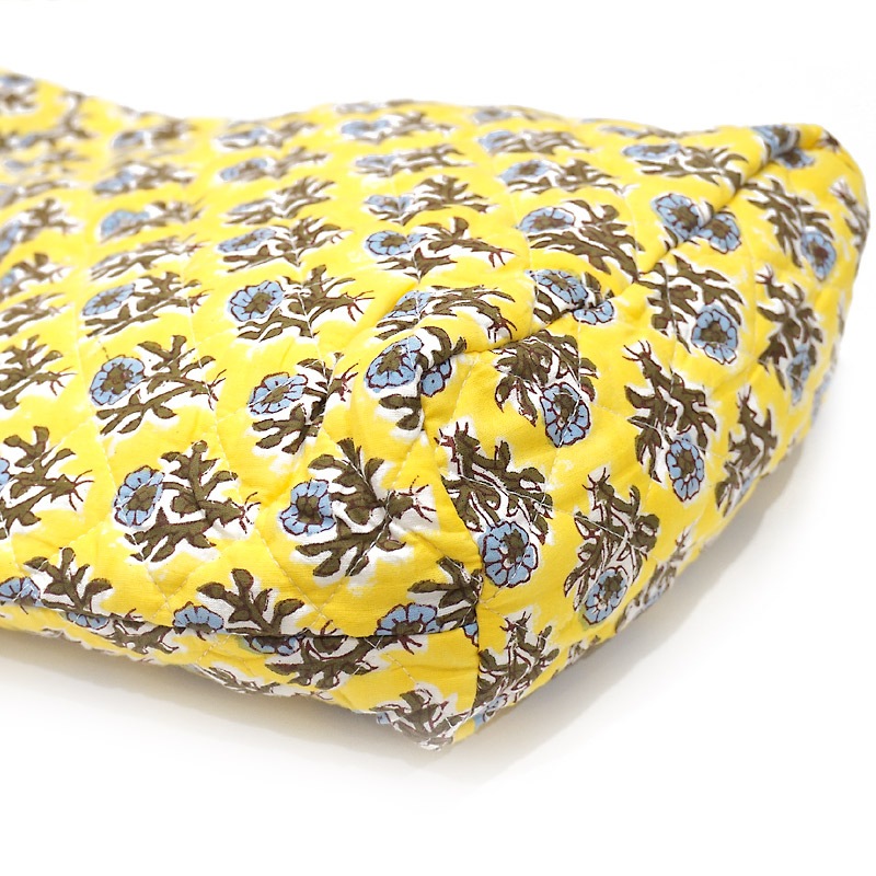 アクタス インド ブロックプリント 中綿入りキルト オレンジイエロー