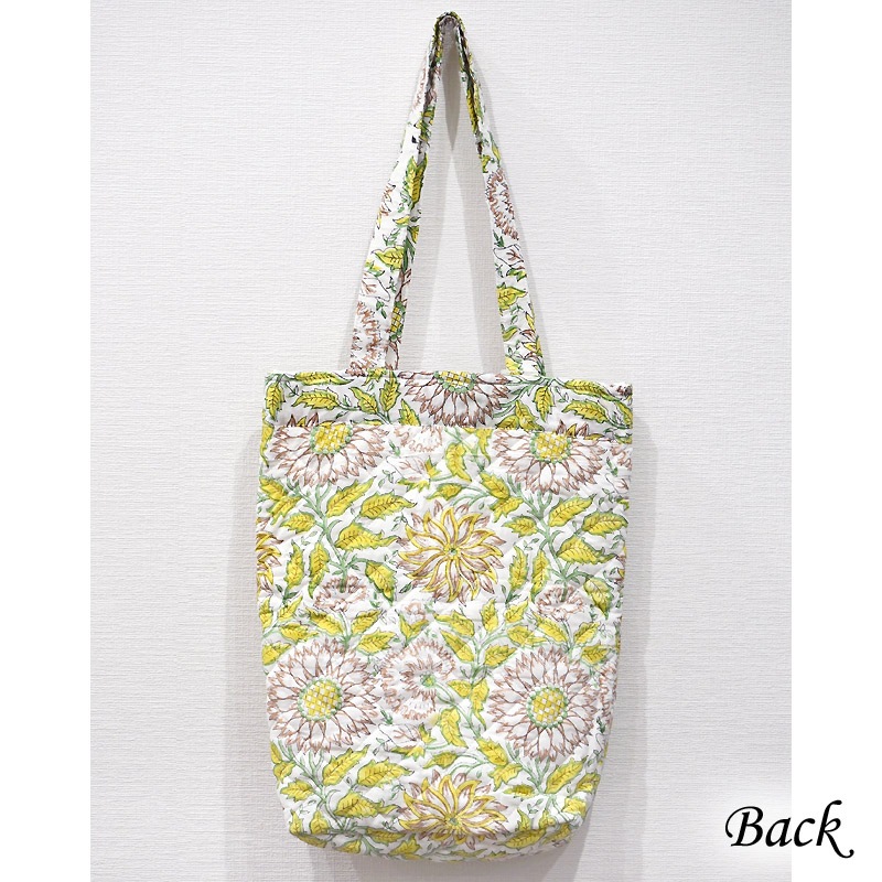 ブロックプリント　キルティングトートバッグ/ホワイト　IBP-TOTE-WT