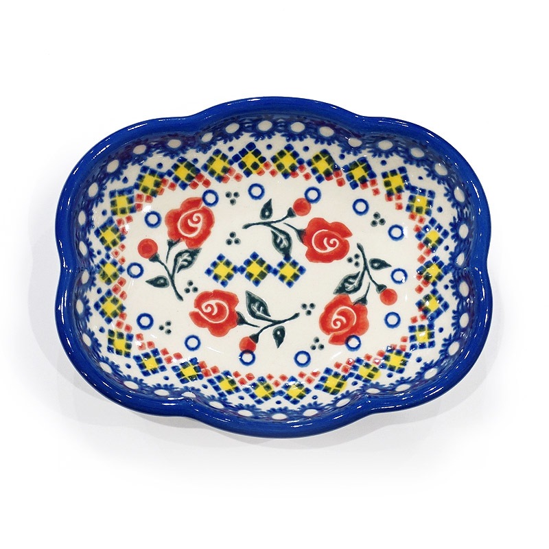 ポーランド陶器　ポーリッシュポタリー 「VENA」 クラウド深皿　V085-U504　ローズ柄