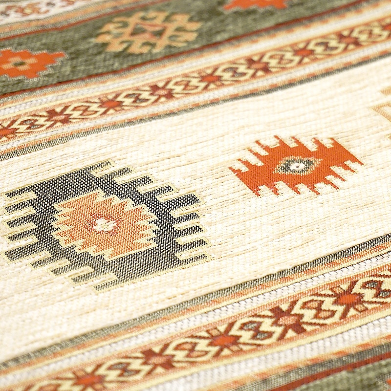 シェニールクッションカバー　CC-KLCR　キリム柄/グリーンxクリーム（40～45cm角対応サイズ）