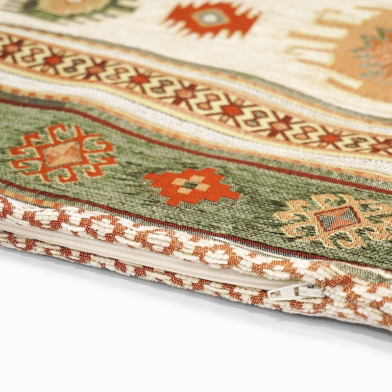 シェニールクッションカバー　CC-KLCR　キリム柄/グリーンxクリーム（40～45cm角対応サイズ）