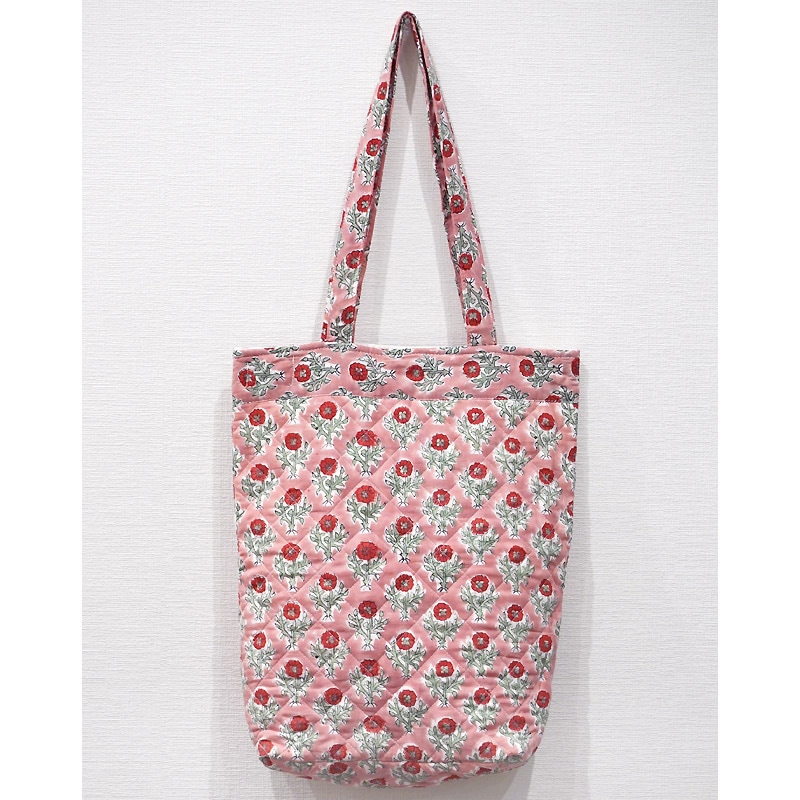 ブロックプリント キルティングトートバッグ/ピンク IBP-TOTE-PK