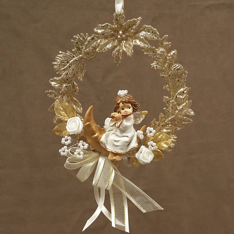 天使のタッセル&クリスマスリボン付き☆クラシカルなクリスマスリース☆全長35㌢ 天使のタッセル&クリスマスリボン付き☆クラシカルなクリスマスリース