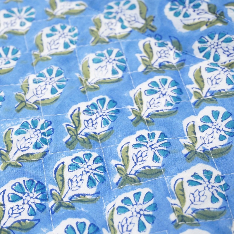 ブロックプリント キルティングトートバッグ/ブルー IBP-TOTE-BL