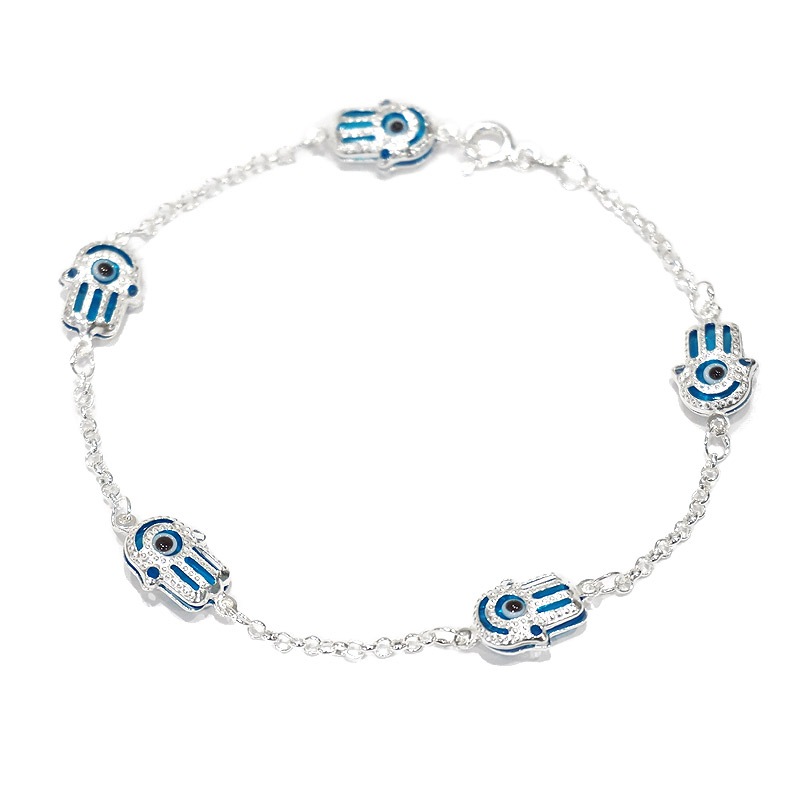 ナザールボンジュウ　トルコのお守り　シルバーブレスレット　N-BS6008B　ファティマの手/水色目玉