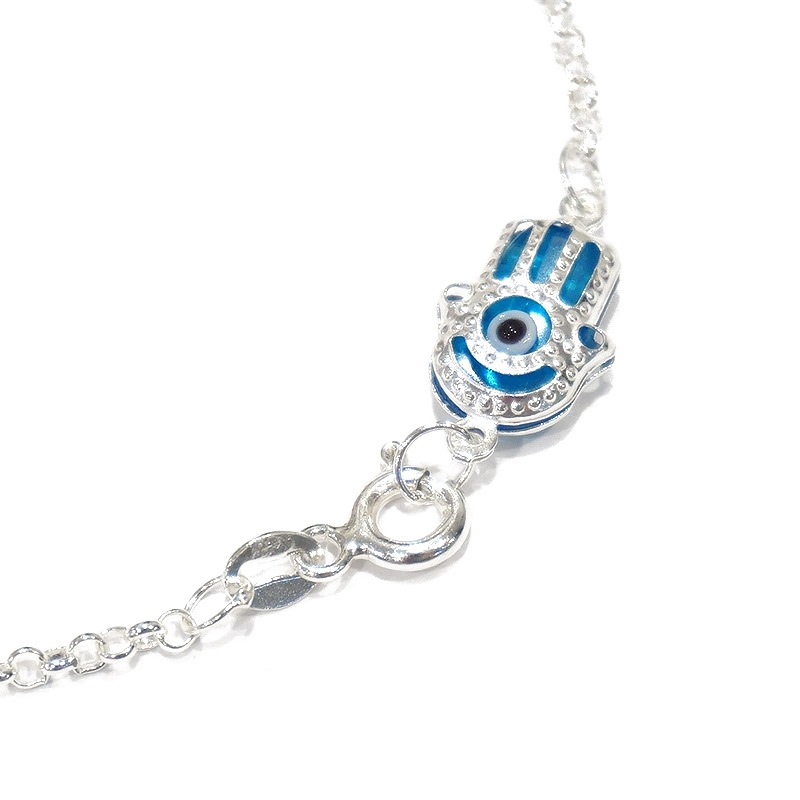 ナザールボンジュウ　トルコのお守り　シルバーブレスレット　N-BS6008B　ファティマの手/水色目玉