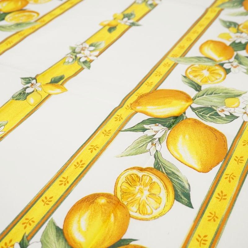 フランス製 コットン撥水テーブルクロス☆シトロン/ホワイト150x120cmサイズ F155120-CITR-WT
