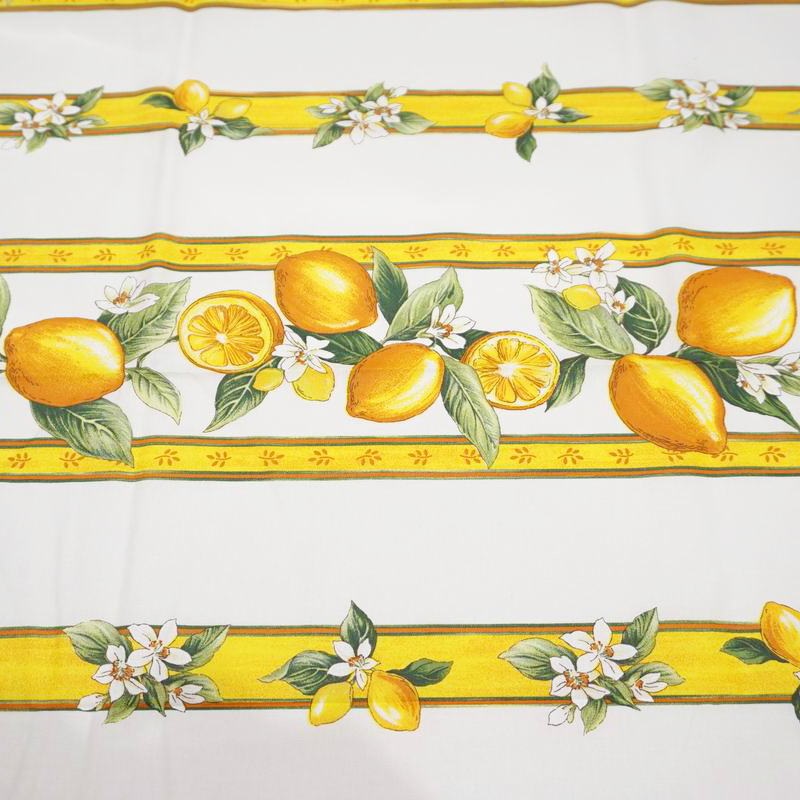 フランス製 コットン撥水テーブルクロス☆シトロン/ホワイト150x120cmサイズ F155120-CITR-WT