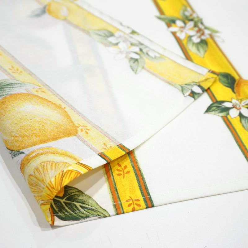 フランス製 コットン撥水テーブルクロス☆シトロン/ホワイト150x120cmサイズ F155120-CITR-WT