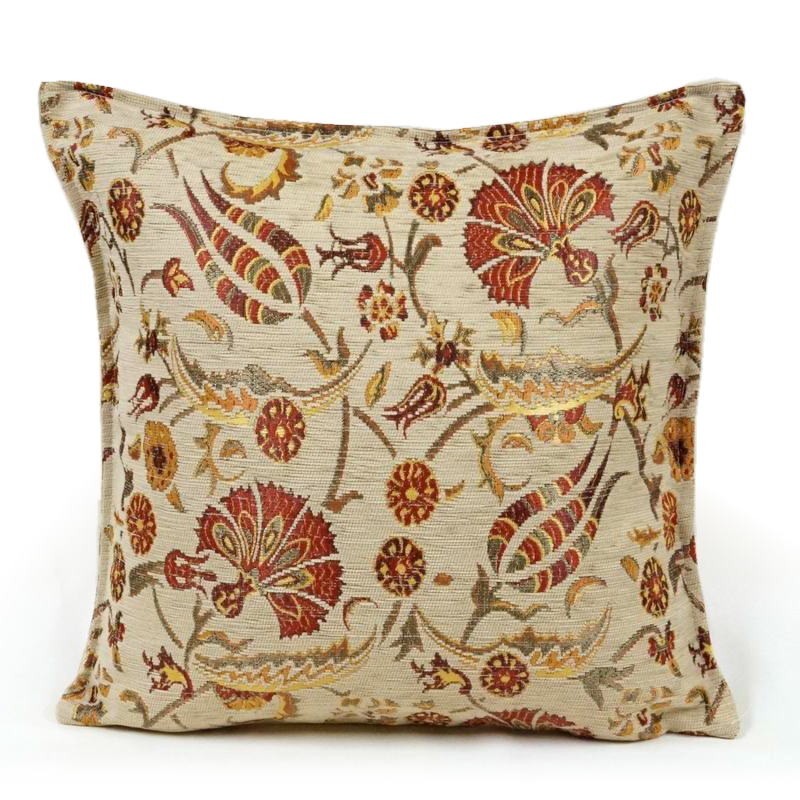 シェニールクッションカバー　CC-LK2CR　ラーレ＆カランフィル柄/ベージュ（40～45cm角対応サイズ）