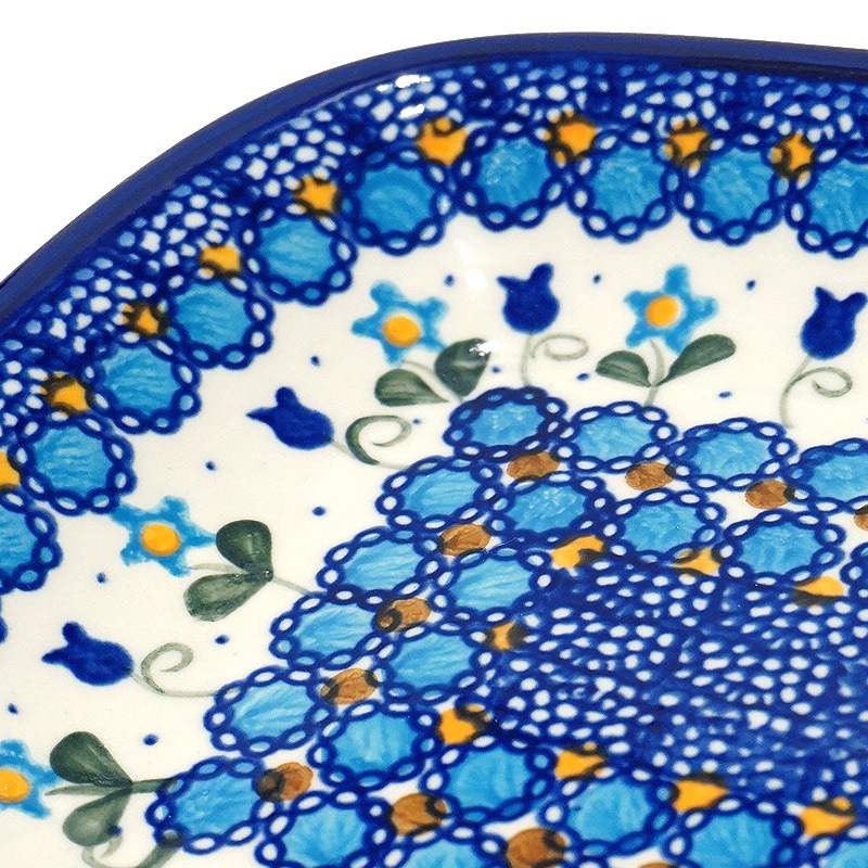 ポーランド陶器　ポーリッシュポタリー 「VENA」 長方形盛皿　V119-U006　ブルーフラワー柄
