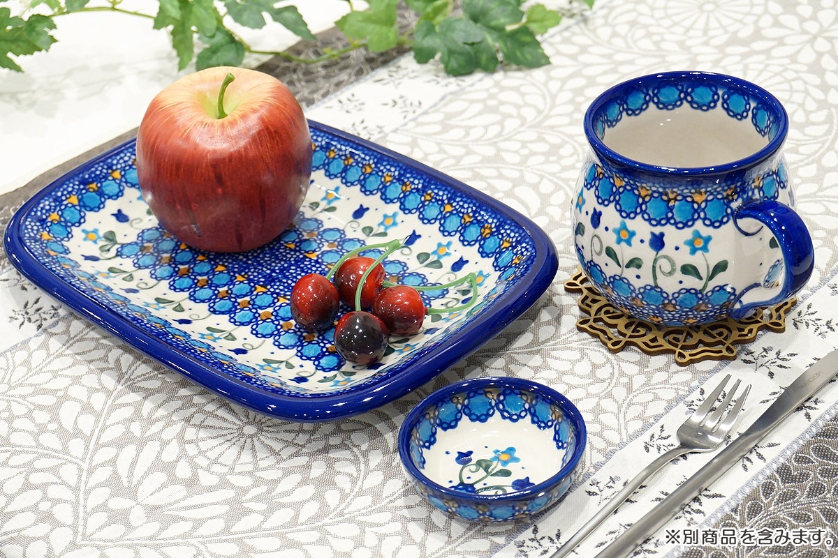 ポーランド陶器　ポーリッシュポタリー 「VENA」 長方形盛皿　V119-U006　ブルーフラワー柄