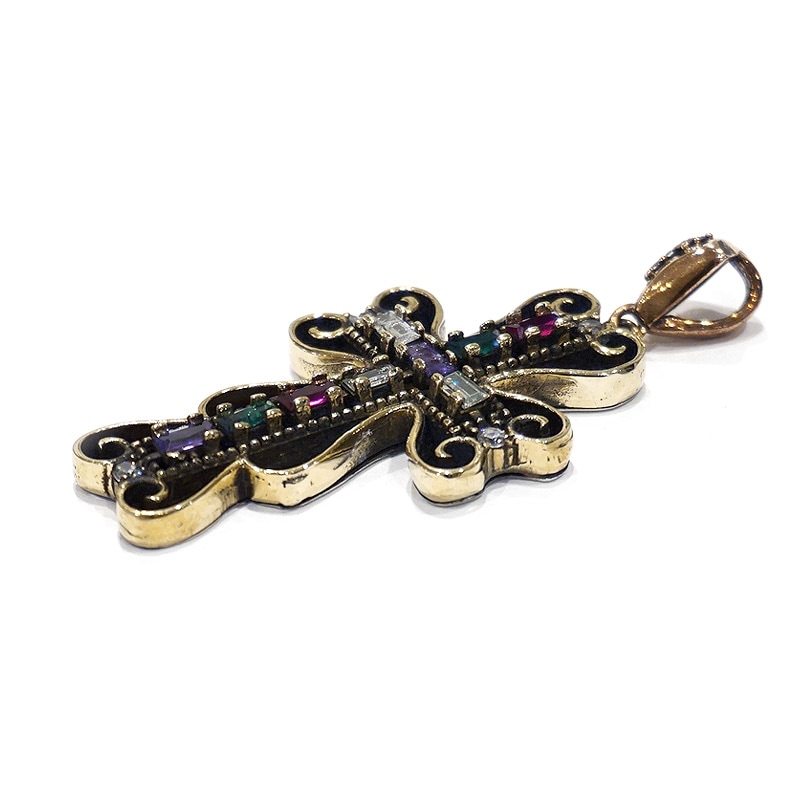 トルコ　アンティーク調　ペンダントトップ　SV-N-OT-XMX　クロス/マルチカラー