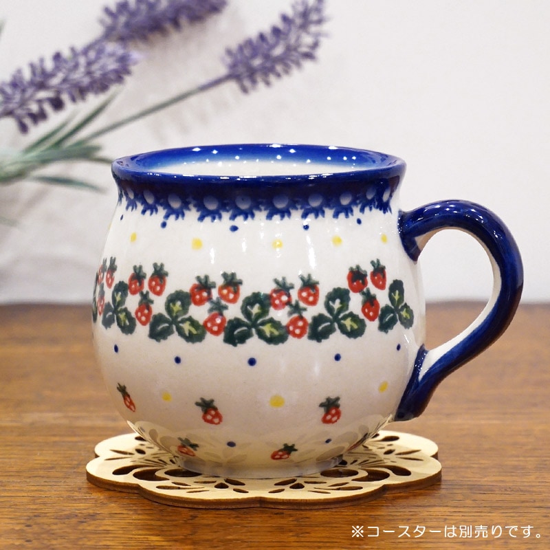 専用新品　ポーリッシュポタリーVENA社　いちご柄　だるまプレート　カップ　置物 専用新品 ポーリッシュポタリーVENA社 いちご柄 だるまプレート