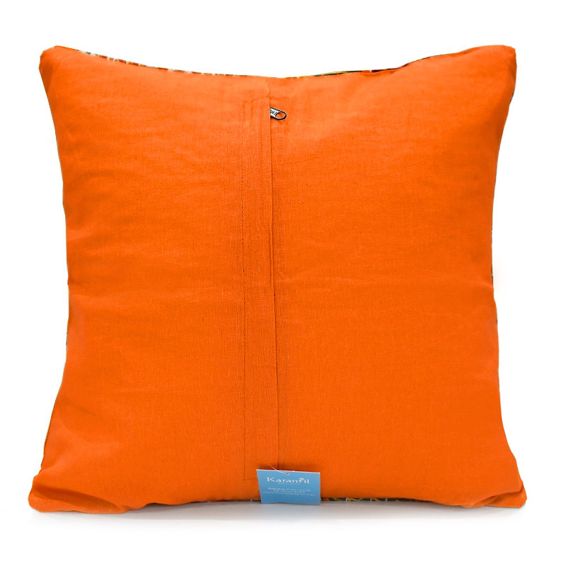 インド製「カンタキルト」クッションカバー◆トロピカル/オレンジ　KCC-FTOR