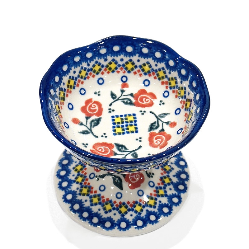 ポーランド陶器　ポーリッシュポタリー 「VENA」 デザートボウル　V528-U504　ローズ