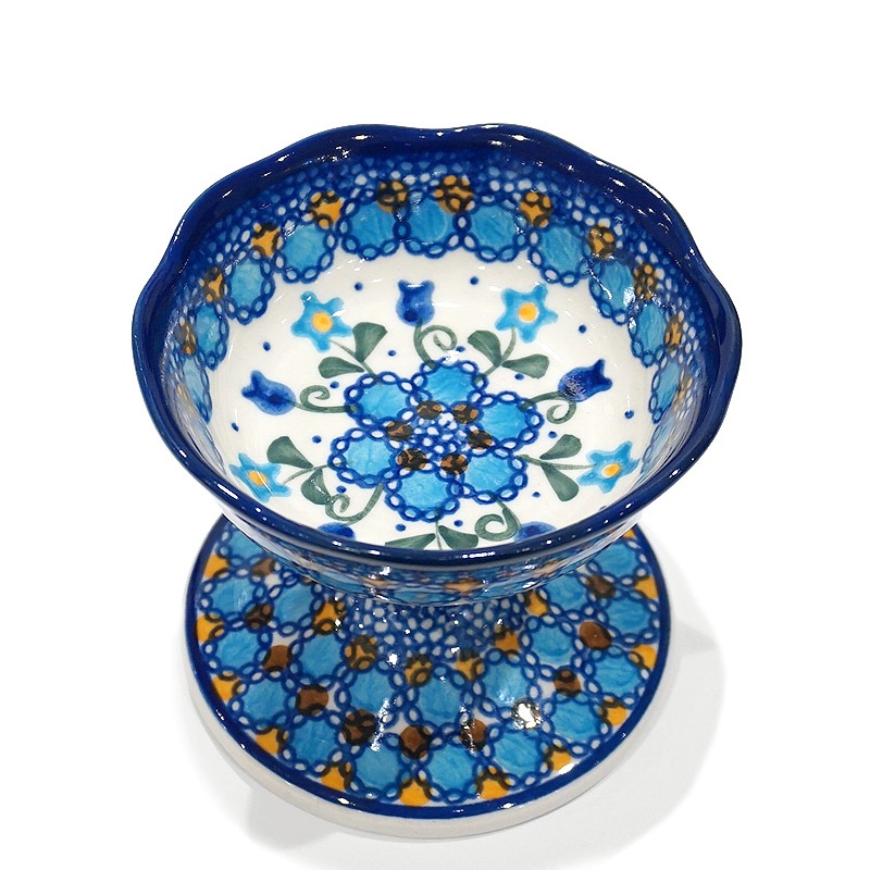 ポーランド陶器　ポーリッシュポタリー 「VENA」 デザートボウル　V528-U006　ブルーフラワー柄