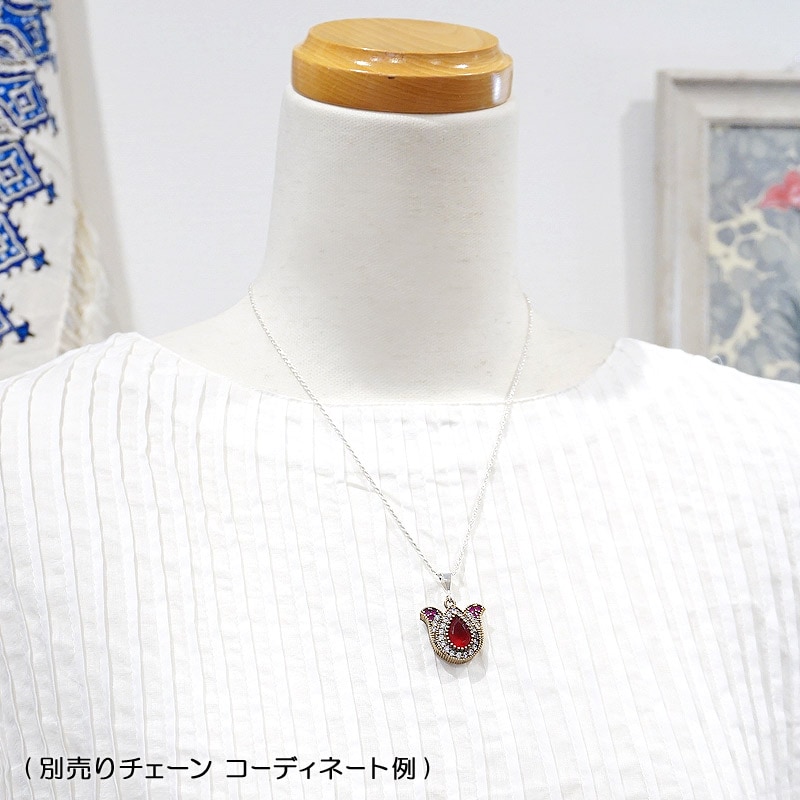 トルコ　アンティーク調　ペンダントトップ　SV-N-OT-RB2　ラーレ/ルビーレッド