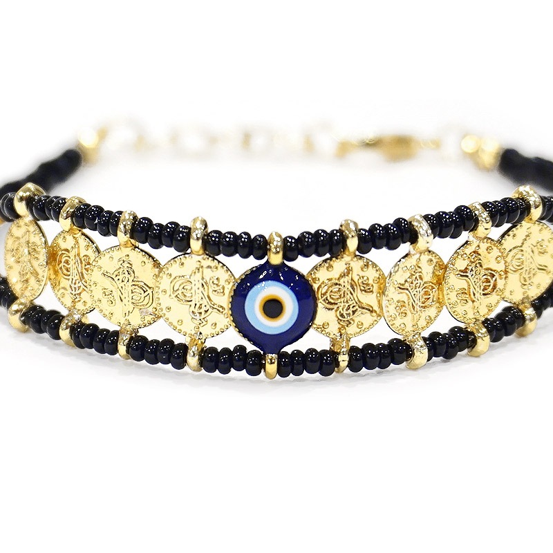 ナザールボンジュウ　ビーズブレスレット　N-B14126BK　ブラック