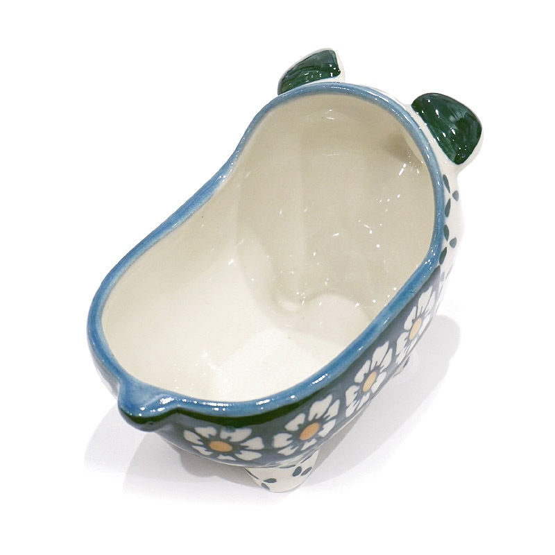 ポーランド陶器　ポーリッシュポタリー　「WIZA」 こぶたのボウル　ピギー　W965-25A　カモミール柄