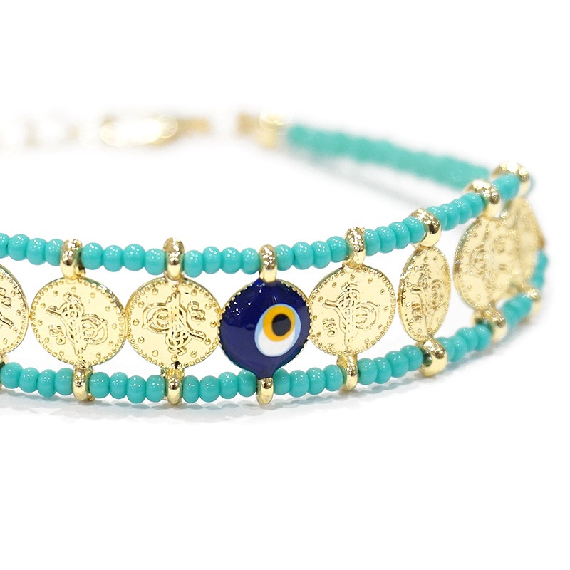 ナザールボンジュウ　ビーズブレスレット　N-B14126TQ　ターコイズ