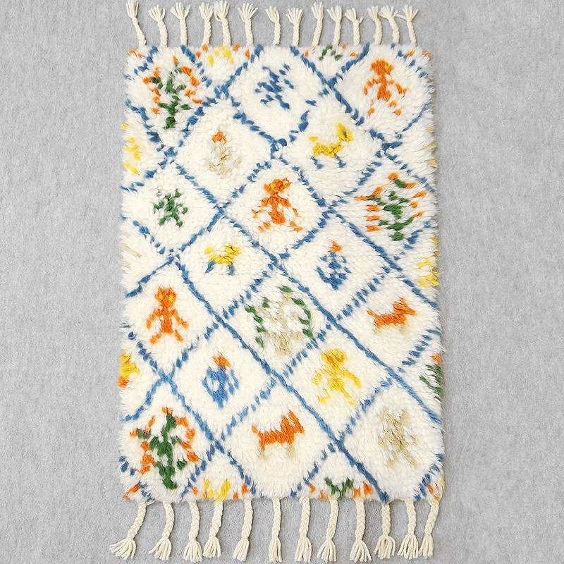 手織り モロッカンテイストラグ　約80×50cm　ホワイト　MRG50-301WH