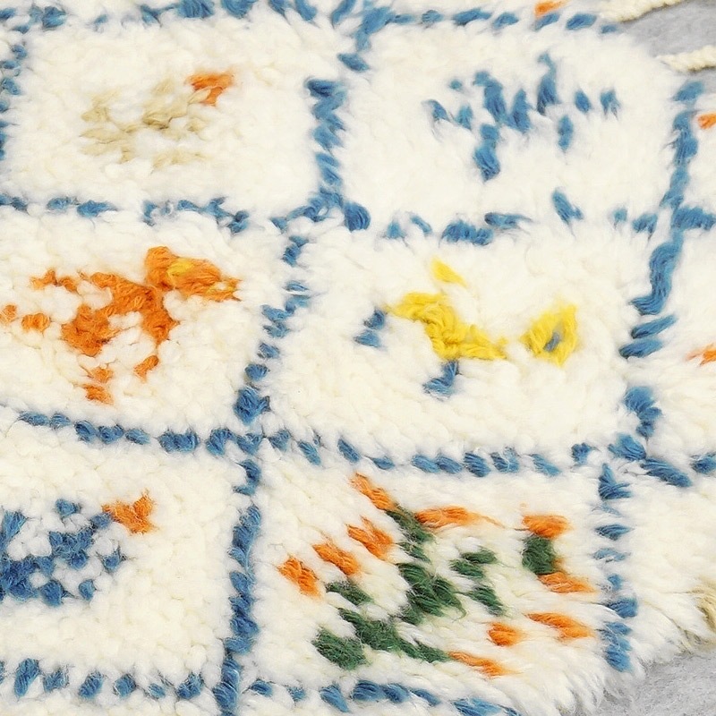 手織り モロッカンテイストラグ　約80×50cm　ホワイト　MRG50-301WH