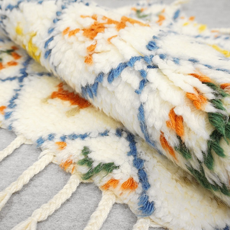 手織り モロッカンテイストラグ　約80×50cm　ホワイト　MRG50-301WH