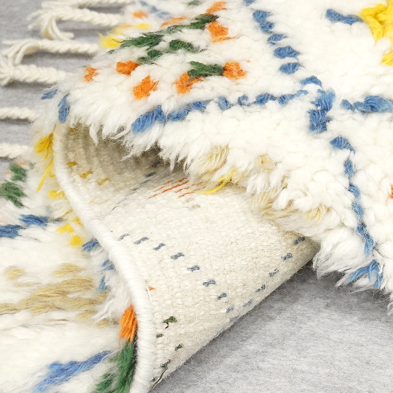 手織り モロッカンテイストラグ　約80×50cm　ホワイト　MRG50-301WH