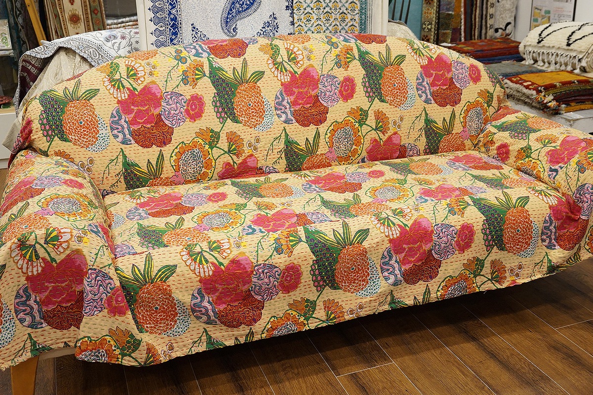 インド製「カンタキルト」マルチカバー◇224×148cm前後◇トロピカル