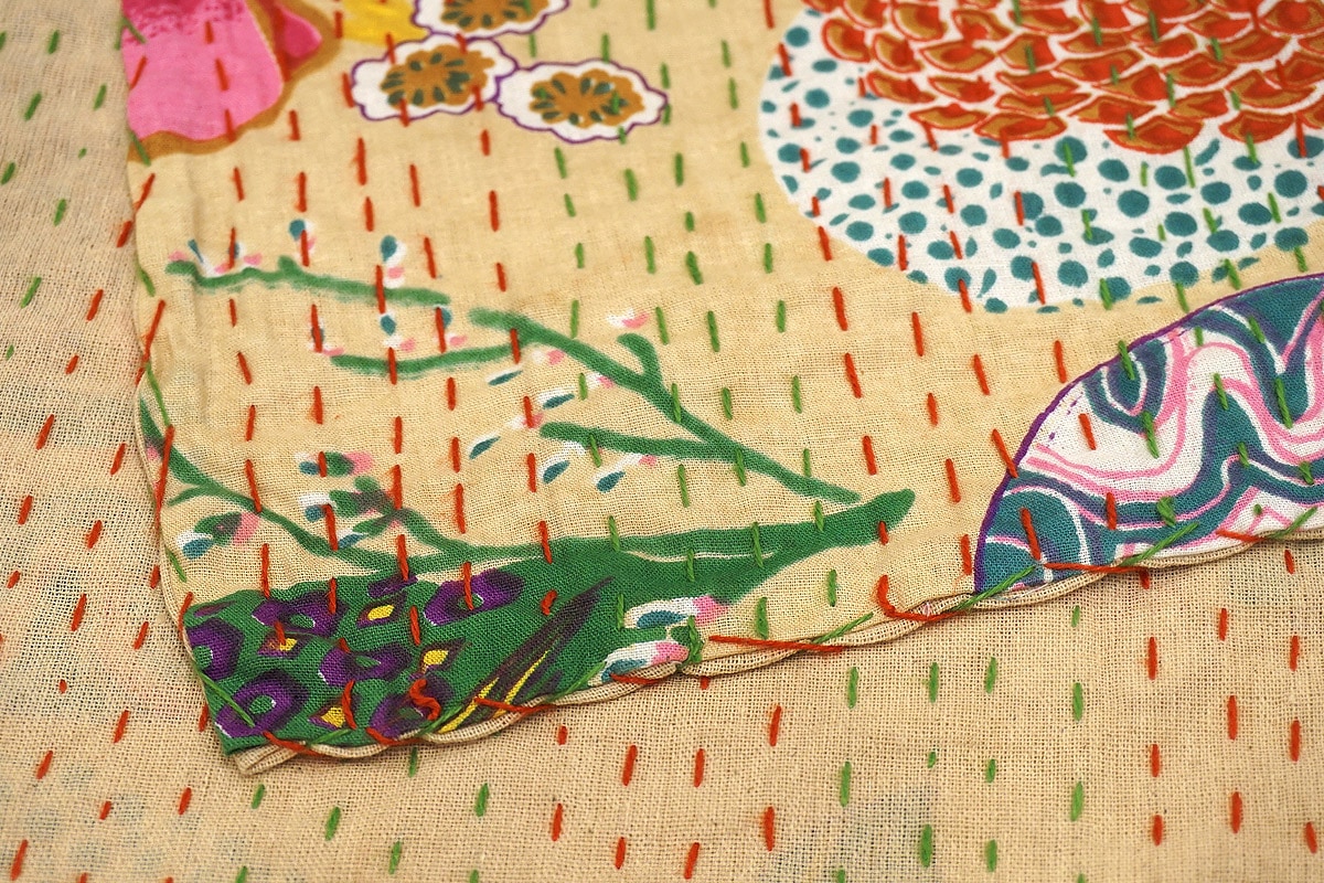 インド製「カンタキルト」マルチカバー◇224×148cm前後◇トロピカル