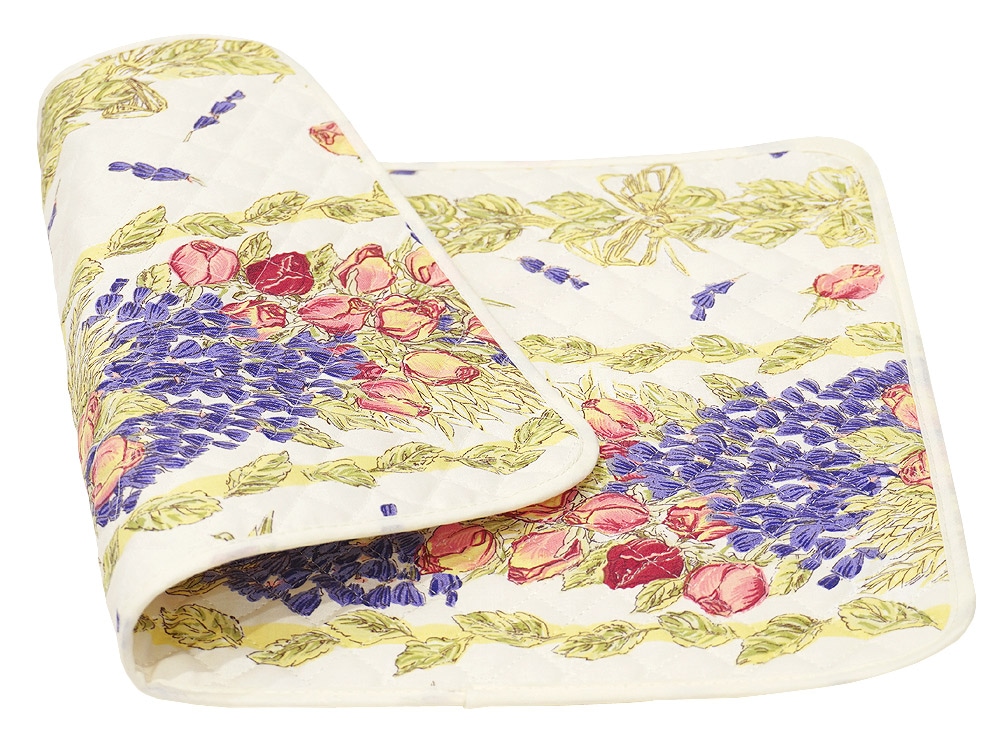 フランス製キルティングランチョンマット（両面使用可）◆FLMK-LVRS ラベンダーローズ