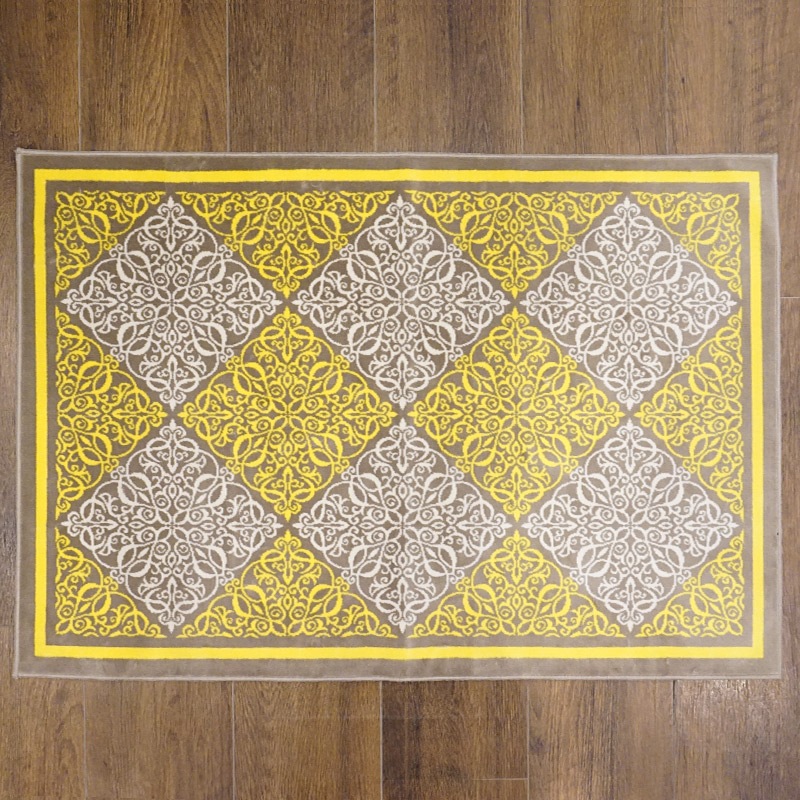 フランス モケット織マット 90×60cm ダマスク/イエロー FRG60-DAMAS-YL