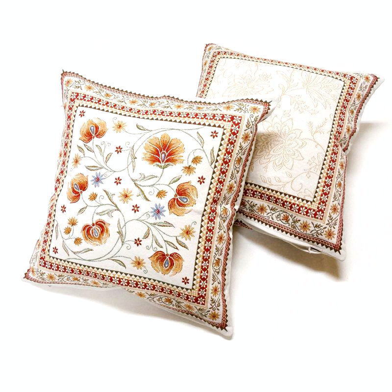 フランス製ジャカード織クッションカバー45cm角　両面柄ちがい◆FCC-SLN-RD シヤン/オレンジ